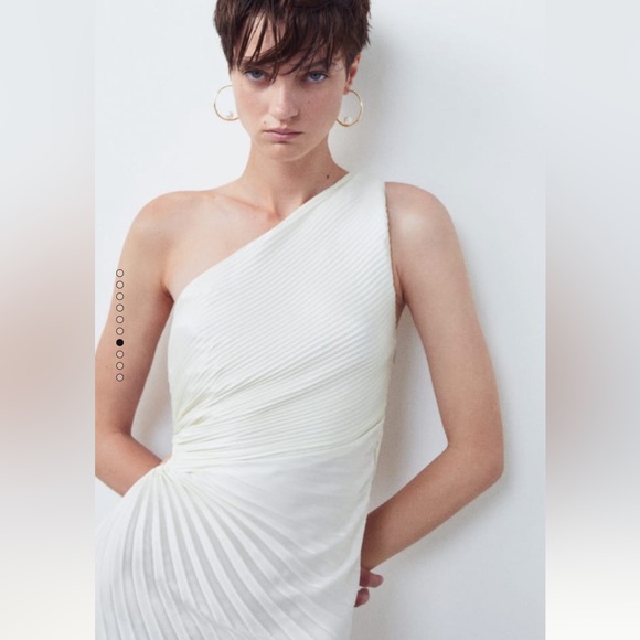 MANGO WHITE ASYMETRICAL PLEATED DRESS - Picture 3 of 6